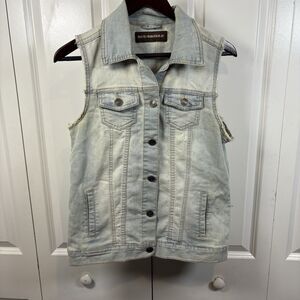 Bit & Bridle Denim Vest Women S Light Wash Jean Sleeveless Western Boho Y2K
